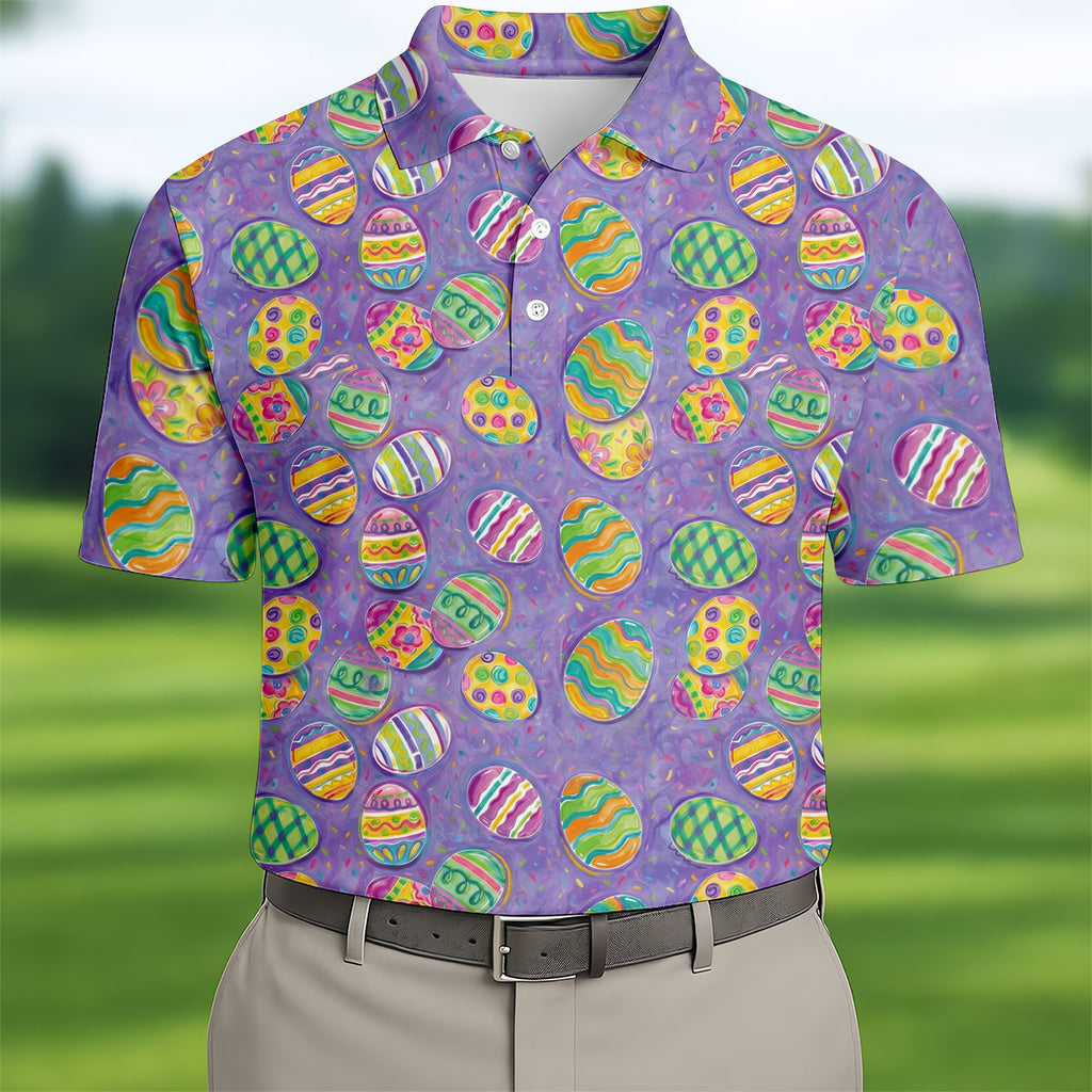 Colorful Painted Easter Eggs Golf Shirts For Men, Cute Golf Outfit, Polo Shirts For Men