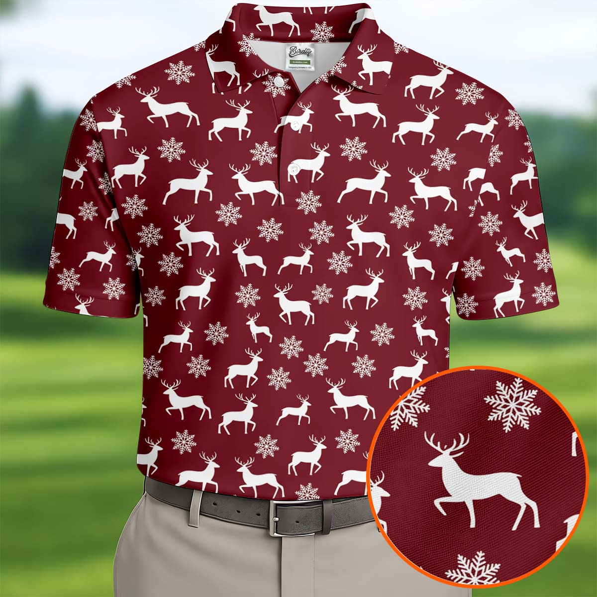 Reindeer Christmas Maroon Golf Shirt, Christmas Golf Shirt, Polo Shirts For Men, Golf Shirts For Men