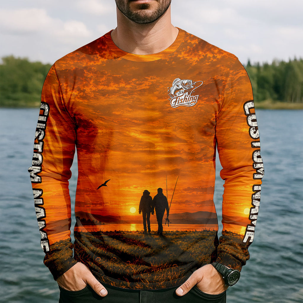 My Wife Is Still My Best Catch Sunset Fishing UPF Shirt, Mens Fishing Shirt, Bass Fishing Shirt