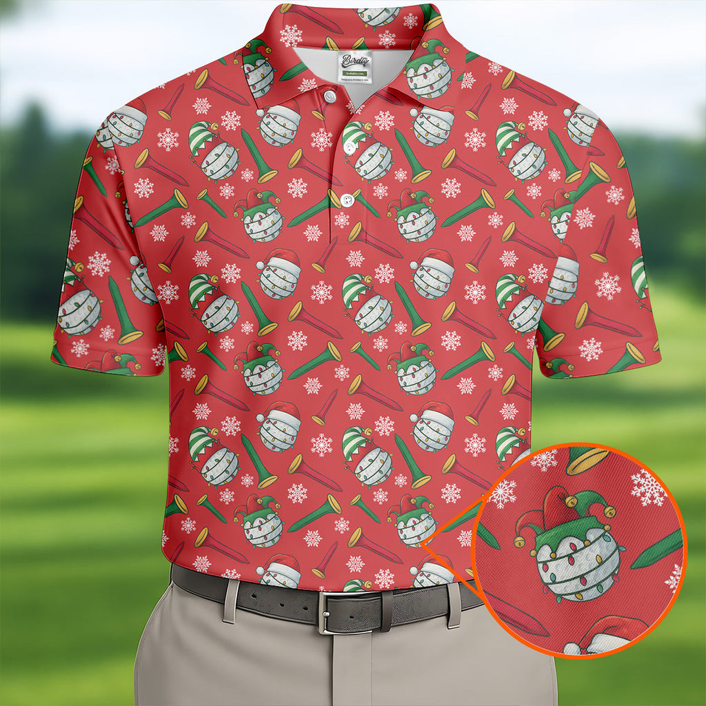 Funny Golf Ball Red Christmas Golf Shirt, Men's Funny Golf Shirts, Christmas Golf Gift