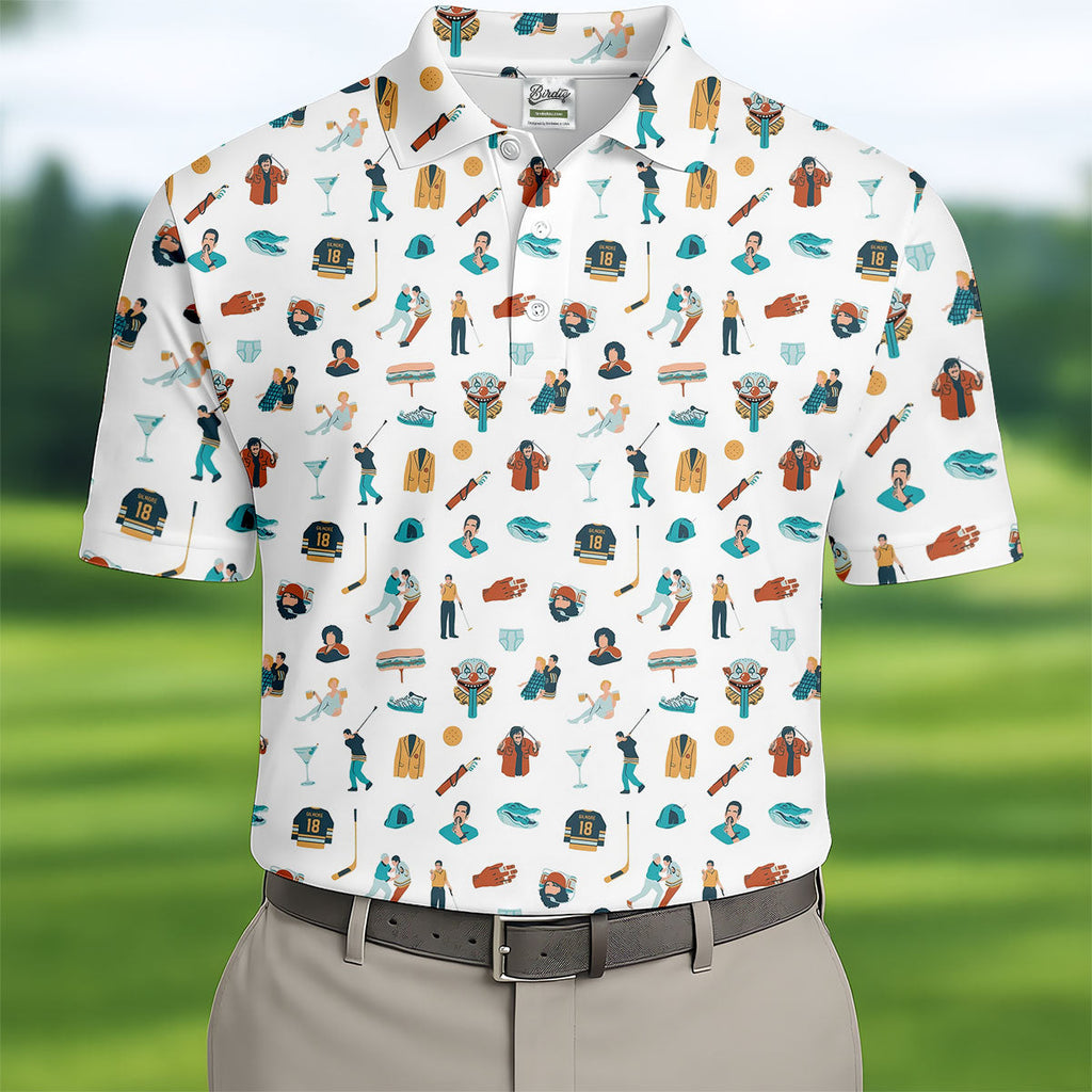 30th Anniversary Sport Movie Character White Golf Shirt, Men's Funny Golf Shirts, Golf Shirts For Men