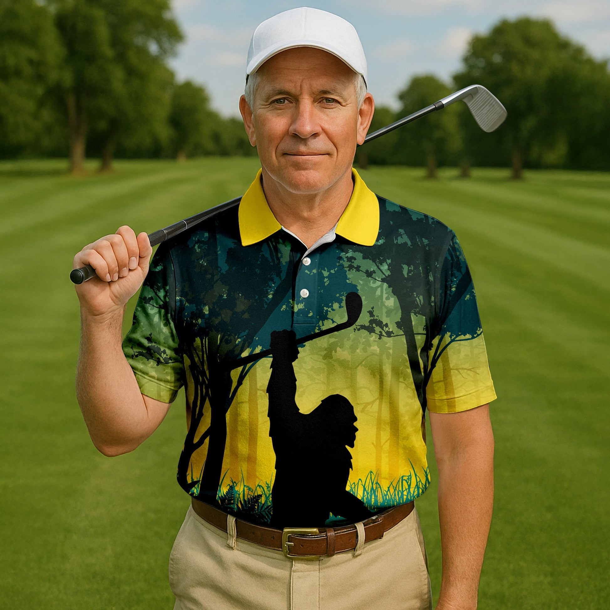 Bigfoot Men's Golf Polo Shirt, Golfing Apparel, Mens Golf Gift, Funny Golf Shirt