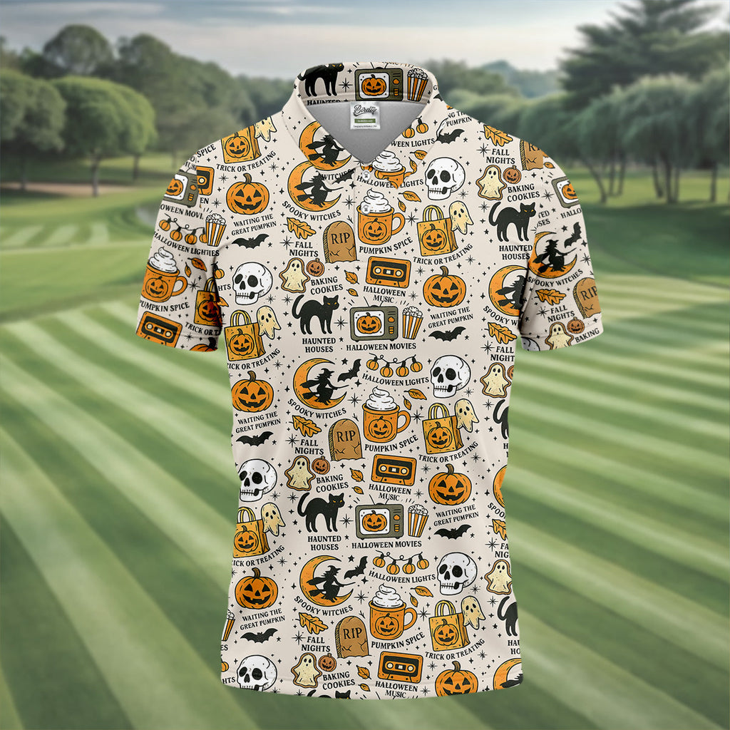 Spooky Witches, Spooky Cat, Cute Halloween T-Shirts, Mens Golf Polo Shirts, Golfing Apparel