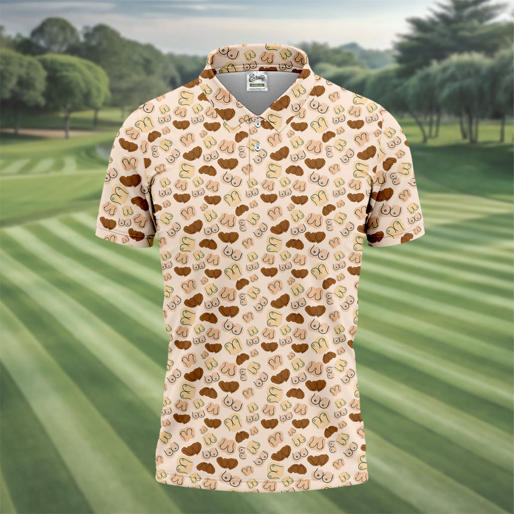Beige Fun Men's Golf Polos, Cool Golf Polos, Mens Golf Polo Shirts, Golf Gift For Men