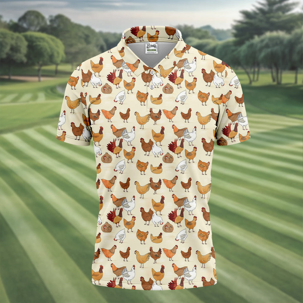 Chicken Family Custom Men's Funny Graphic Golf Polo ShirtChicken Lover Gifts, Dad Golf Gift