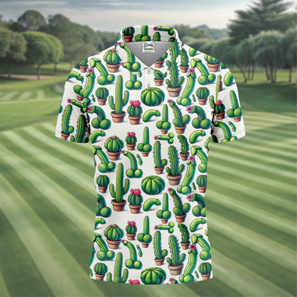 Adult Humor Funny Cactus Golf Tops For Men, Unique Gift For Golfer, Men's Golf Polo, Golfing Apparel