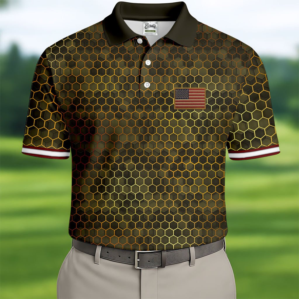 Hexagonal Camo Patriotic 4th Of July Golf Shirt, 250 Years Polo Shirts For Men