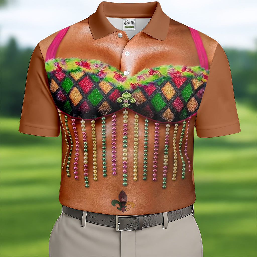 Muscle Body Funny Print Mardi Gras Golf Shirt, Fun Golf Shirts For Men, Polo ShirtFor Men, Golf Shirts For Men