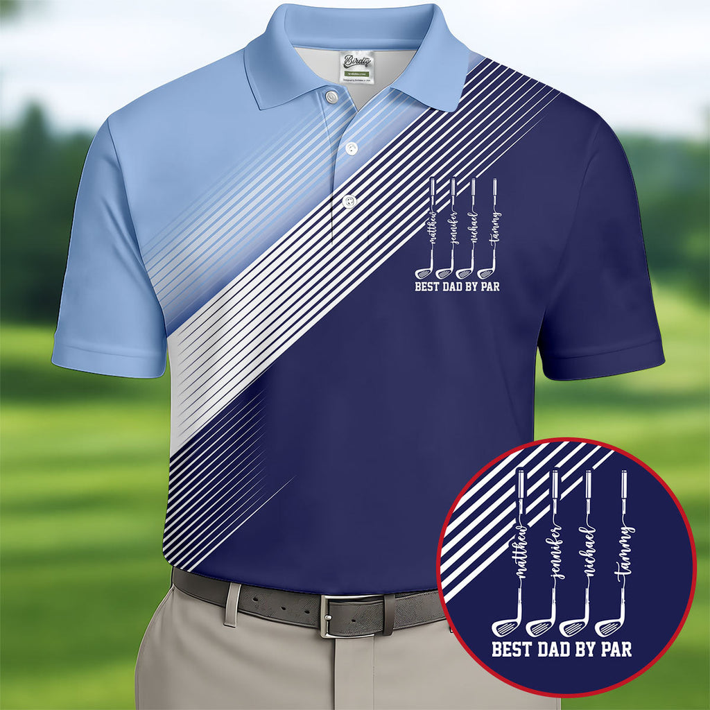 Best Dad By Par Diagonal Striped Father's Day Golf Shirt, Golf Gift For Dad, Polo Shirts For Men