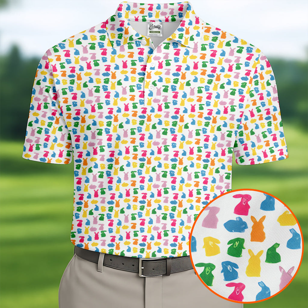 Bunny Hops Seamless Pattern Easter Golf Shirt, Golf Shirts For Men, Men's Funny Golf Shirts, Polo Shirts For Men