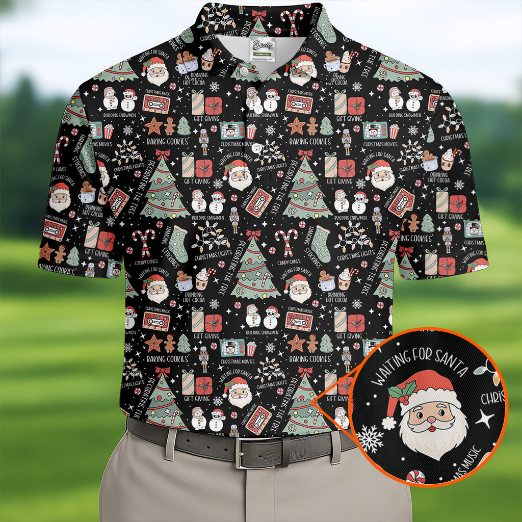 Cute Santa Claus Gift Black Men's Golf Polo Shirts, Christmas Golf Shirt, Polo Shirts For Men
