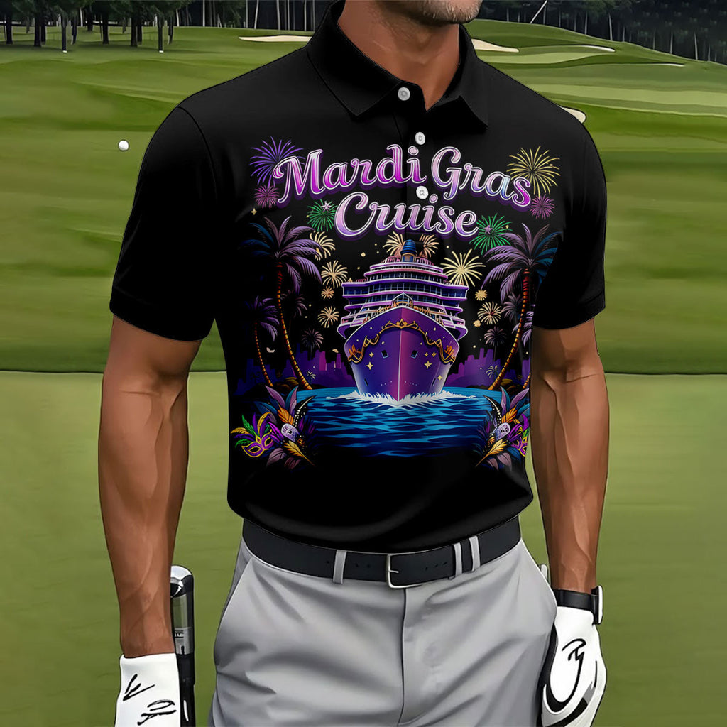 Mardi Gras Cruise Festive Theme Golf Tops For Men, Polo Shirts For Men, Golf Shirts For Men