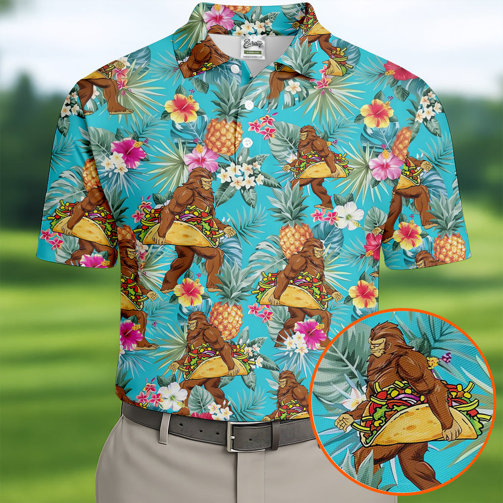 Bigfoot Taco Fiesta Time Hawaiian Golf Shirt, Cinco De Mayo Celebration Golf Shirts For Men