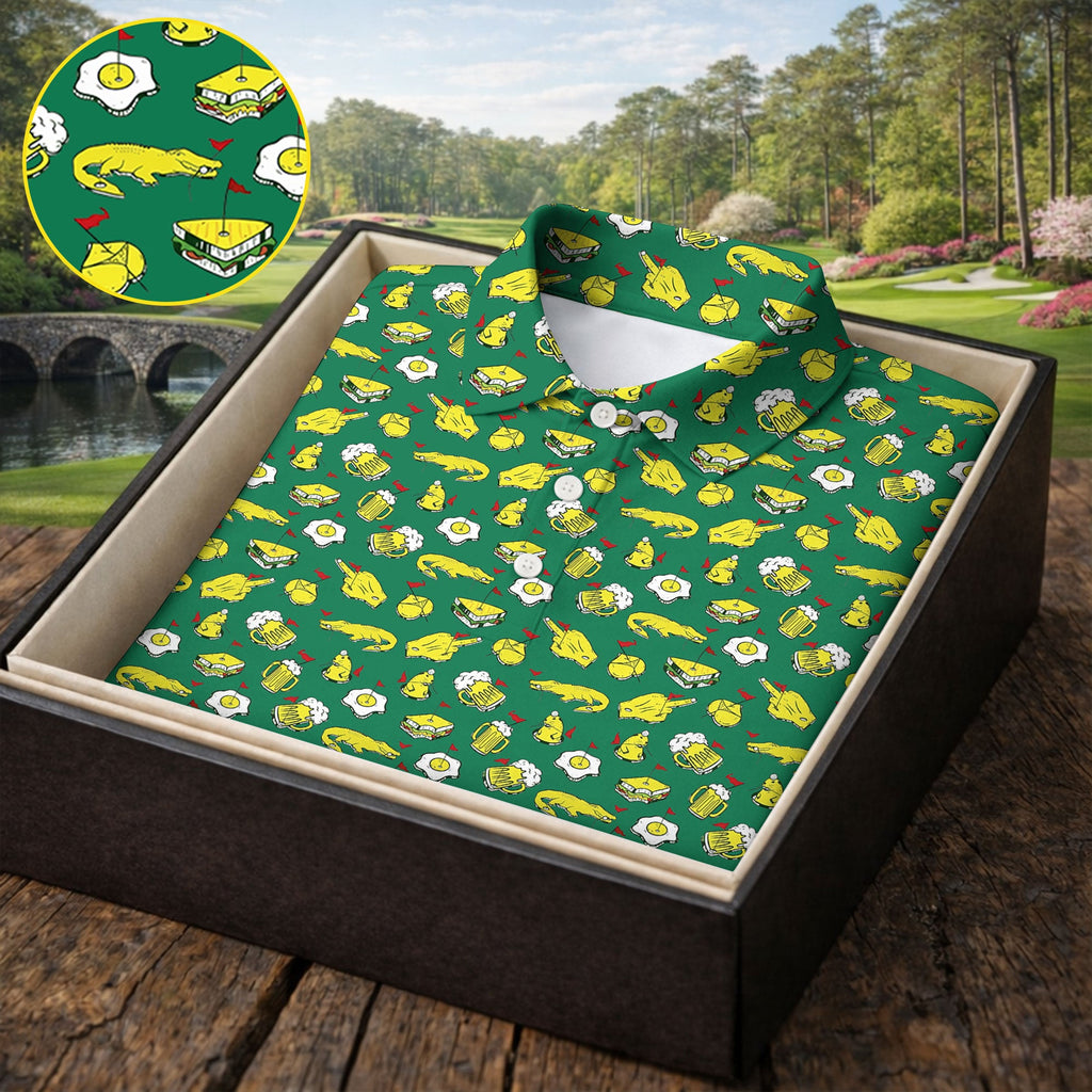 Fried Egg Sandwich Aligator Beer Golf Tournament Men's Funny Golf Shirts, Golf Shirts For Men, Polo ShirtFor Men