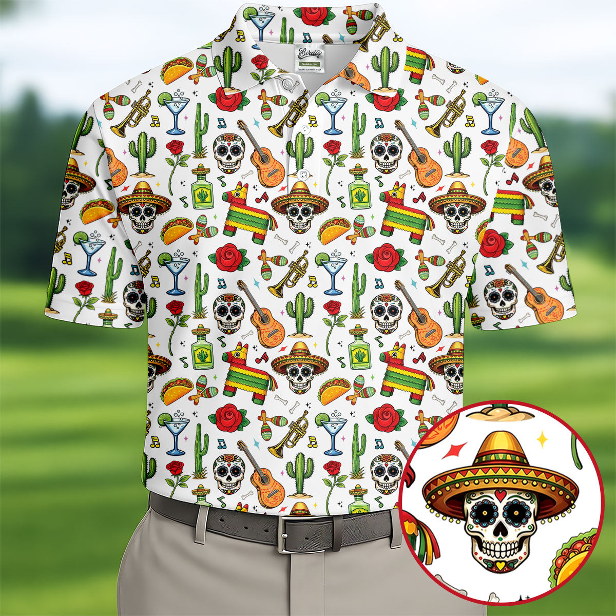 Decorated Skulls Party Items Cinco De Mayo Celebration Fiesta Themed White Golf Shirts For Men