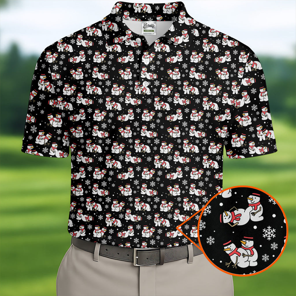Naughty Snowman Black Golf Shirt, Christmas Golf Shirt, Fun Golf Shirts For Men, Polo Shirts For Men