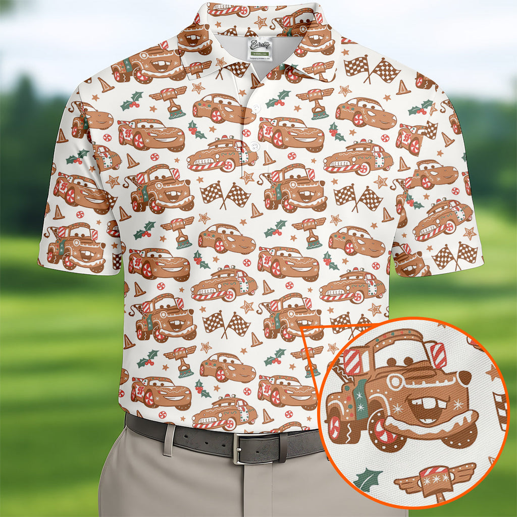 Funny Christmas Animation Car Polo ShirtFor Men, Christmas Golf Shirt, Golf Gift For Men, Christmas Golf Shirt