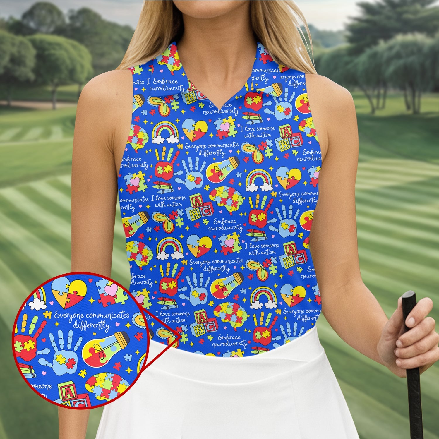 I Love Someone With Autism Blue Golf Shirt, Autism Awareness Color Ladies Golf Shirts, Ladies Golf Polos