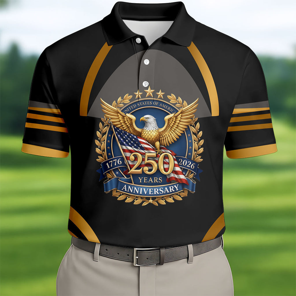 250 Years Anniversary Bald Eagle US Flag Patriotic Golf Shirt, 4th Of July Golf Shirts For Men