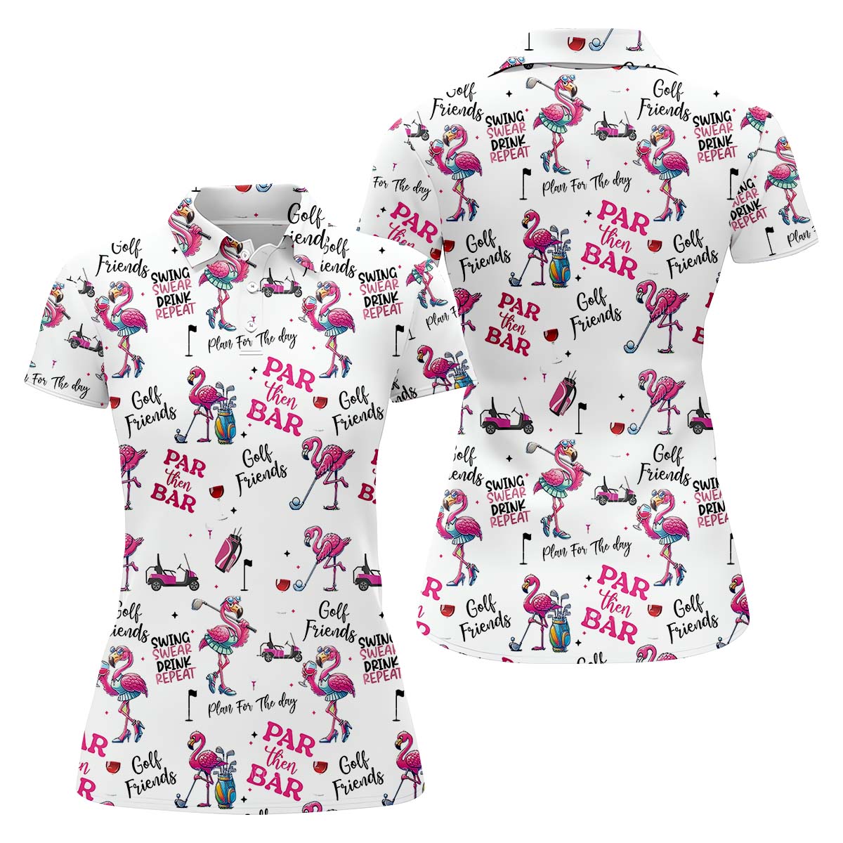 Par Then Bar Flamingo Funny Womens Golf Polo Shirt, Custom Ladies Golf Shirt