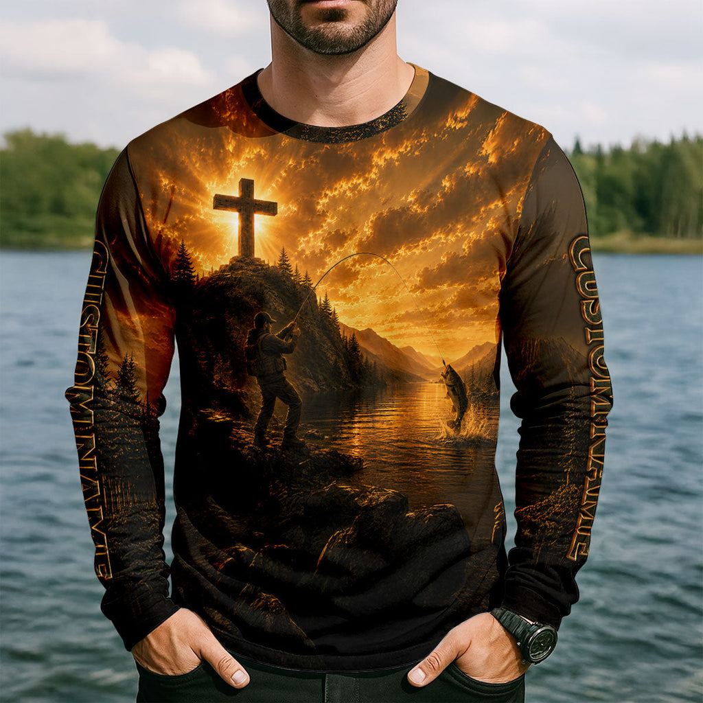 Custom He Called Me To Fish Matthew 419 UPF Shirt, Mens Fishing Shirt, Long Sleeve Fishing Shirt