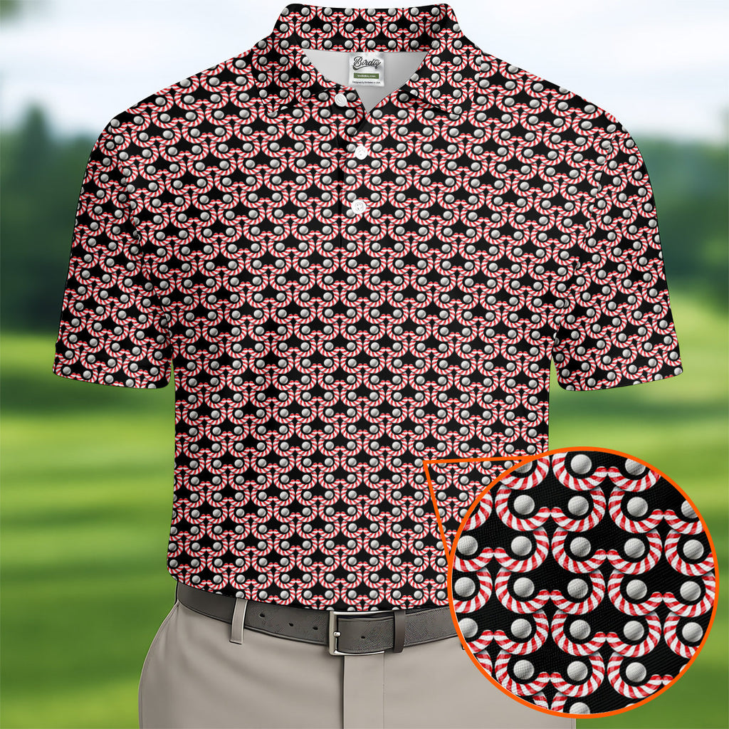Golf Ball Candy Cane Golf Shirt, Fun Golf Shirts For Men, Golfing Apparel, Golf Shirts For Men