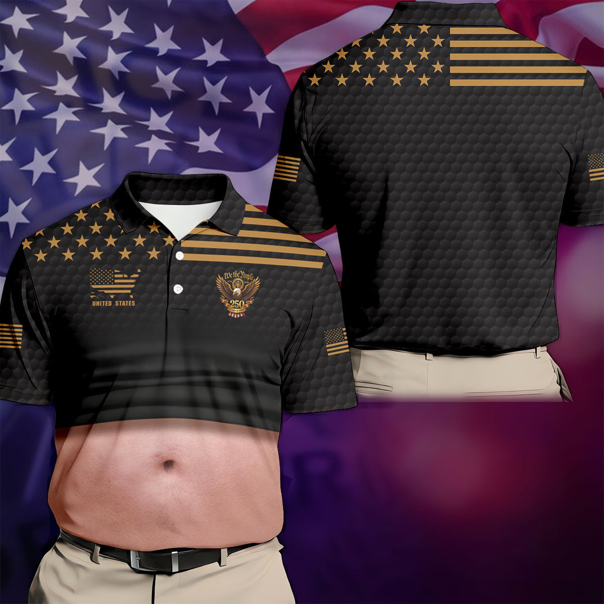 We The People 250 Years Of Free Men's Funny Golf Polo Shirts, 4th Of July Fun Golf Shirts For Men