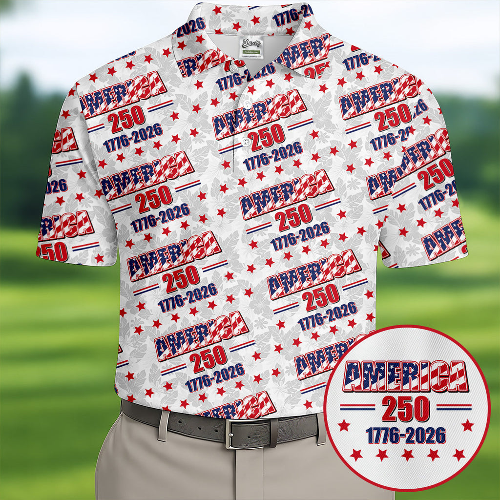 America 250 Tropical Floral 4th Of July Golf Shirt, Patriotic Golf Shirt, Golf Shirts For Men
