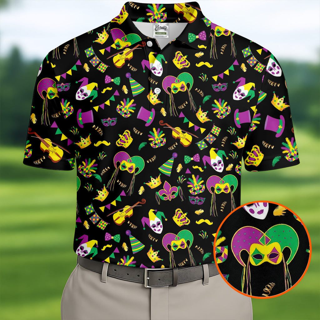 Festive Mask Purple Green Gold Mardi Gras Golf Shirt, Polo ShirtFor Men, Golf Shirts For Men