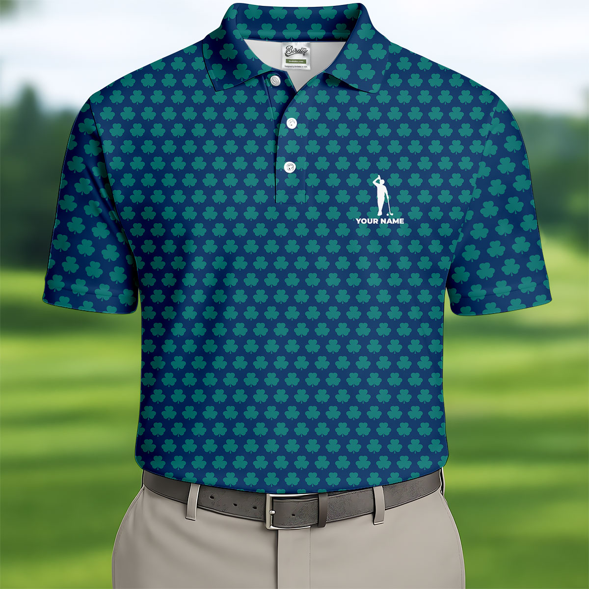 Three Leaf Clover Seamless Pattern St Patrick's Day Golf Shirt, Polo Shirts For Men, Golf Shirts For Men