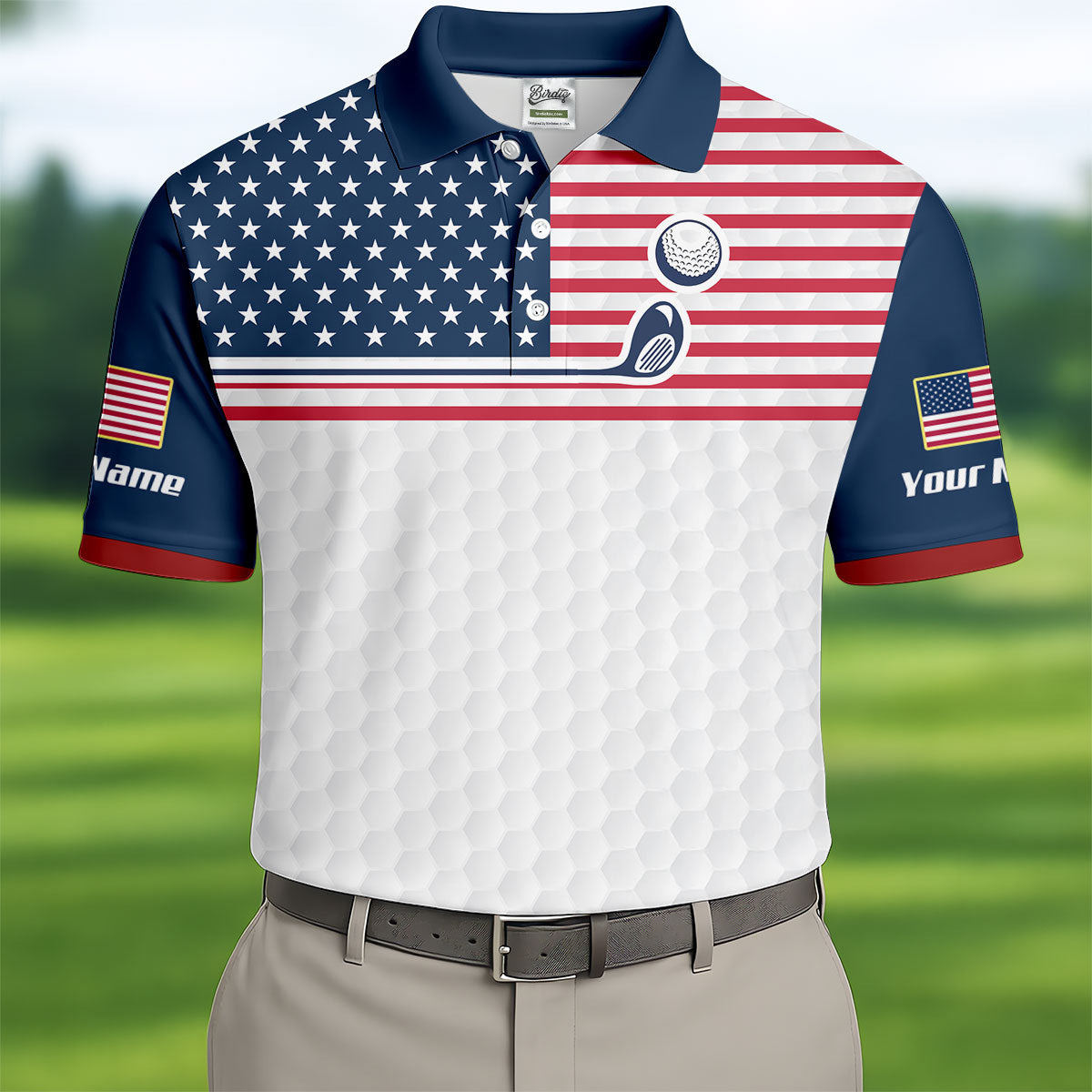 Patriot American Flag Golf Club Golf Ball Pattern 250th Anniversary Patriotic Golf Shirt, Golf Tops For Men