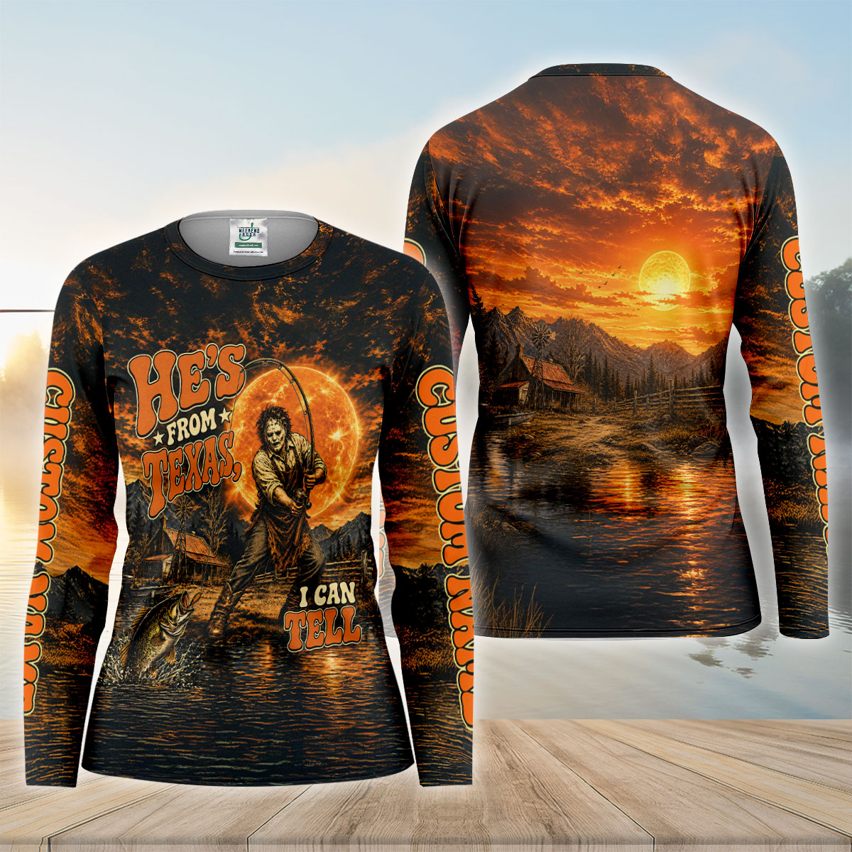 He's From Texas I Can Tell Horror Character UPF Shirt, Womens Fishing Shirt, Halloween Fishing Shirt