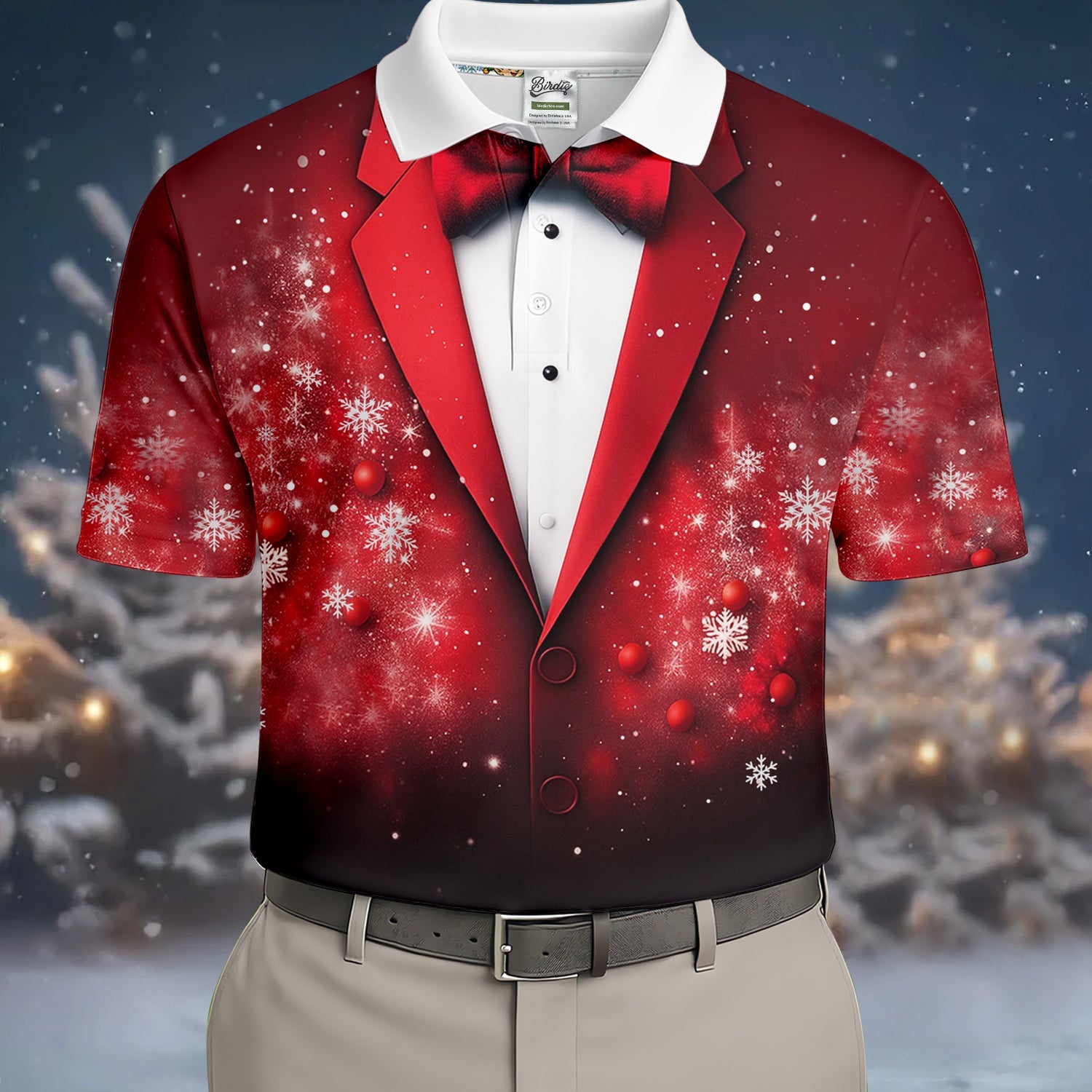 Black And Red Christmas Glitter Print Men's Golf Polo Shirts, Christmas Golf Shirt, Golf Gift For Men