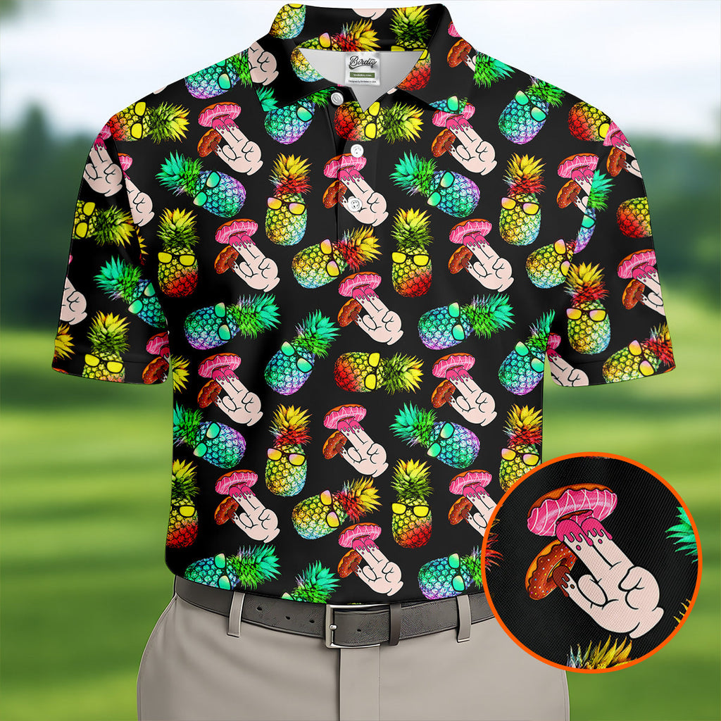 Pineapples Donut Finger Adult Humor Fun Golf Shirts For Men, Golf Polo For Men, Funny Golf Outfits
