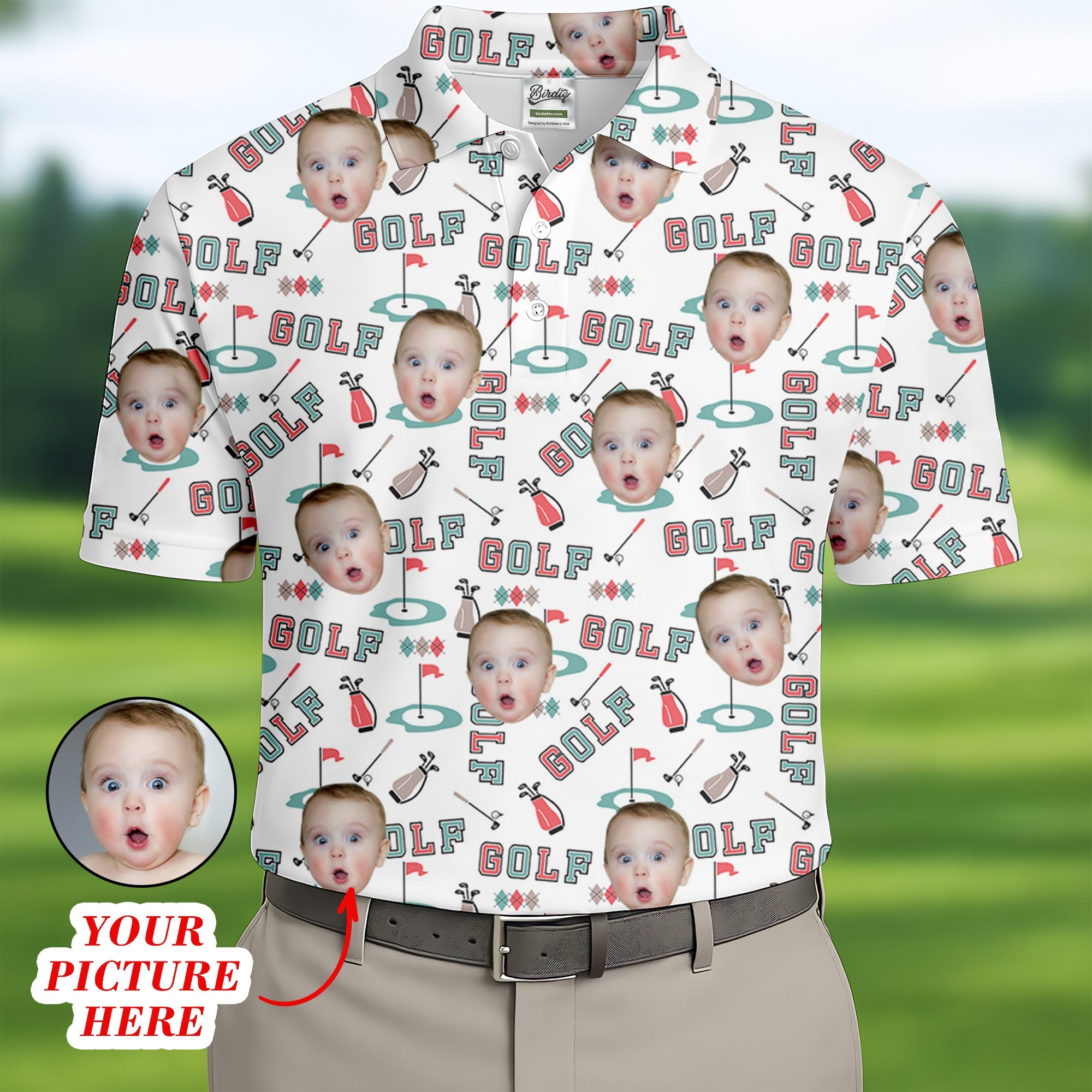 Custom Kid Face Photo, Funny Polo Golf Shirt, Gifts For The Golfing Dad, Christmas Golf Gift
