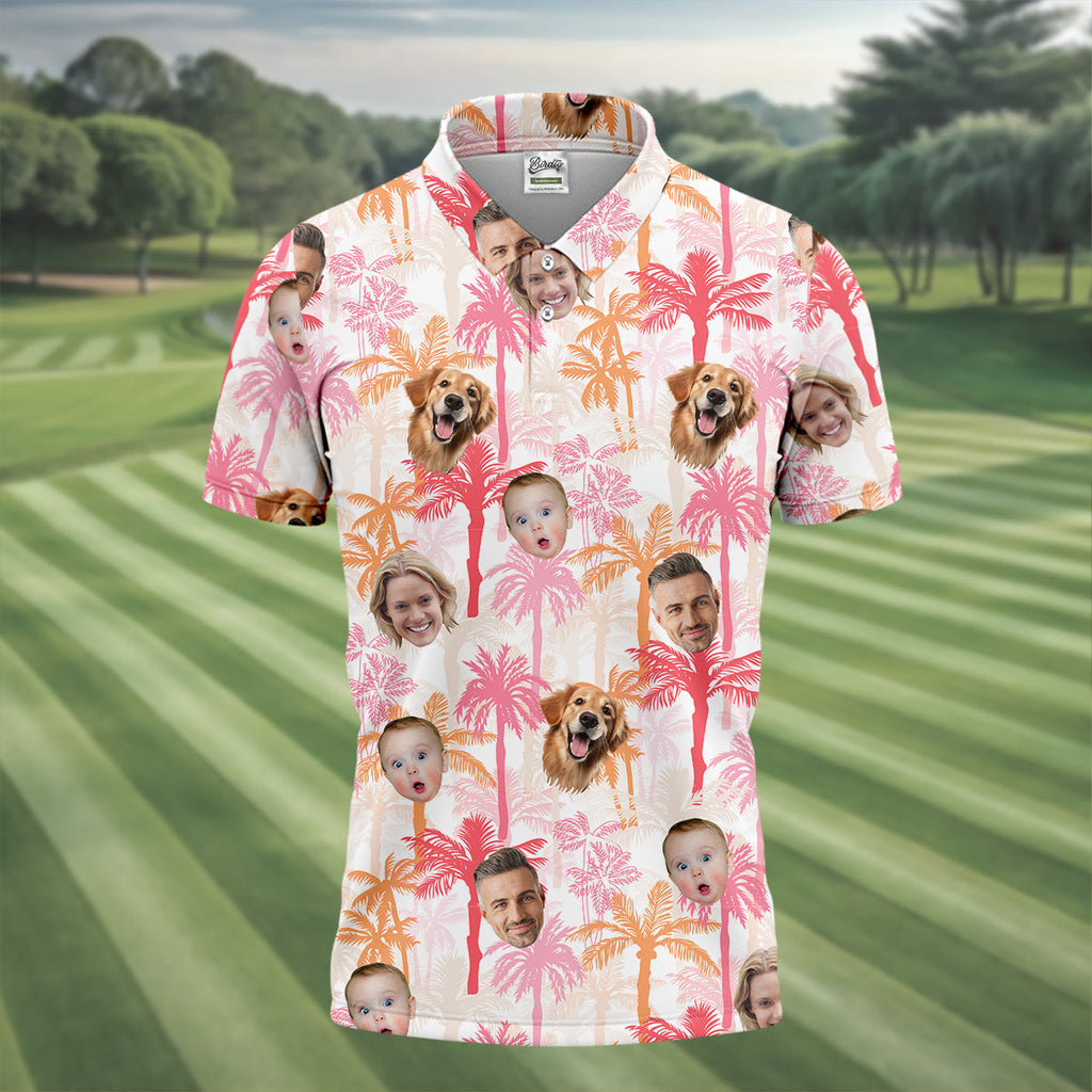Seamless Pattern, Men Palm Tree Shirt, Pink Golf Shirt, Hawaiian Shirts With Faces, Great Golf Gifts For Guys