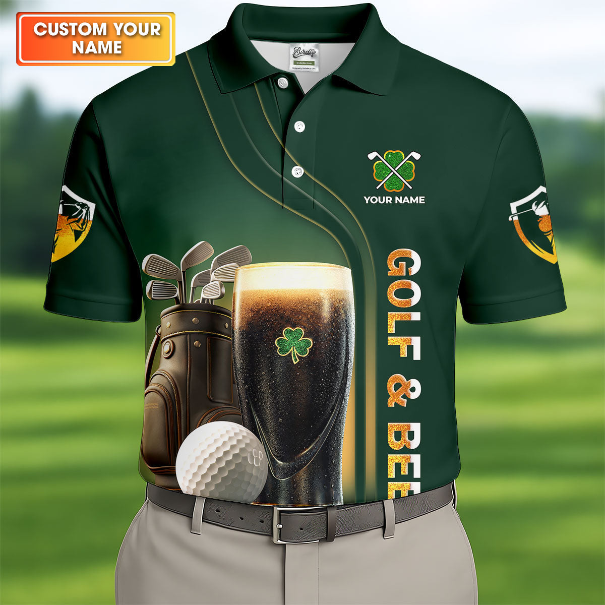 Swing Swear Drink Repeat Golf And Beer St Patrick's Day Green Golf Tops For Men, Golf Shirts For Men