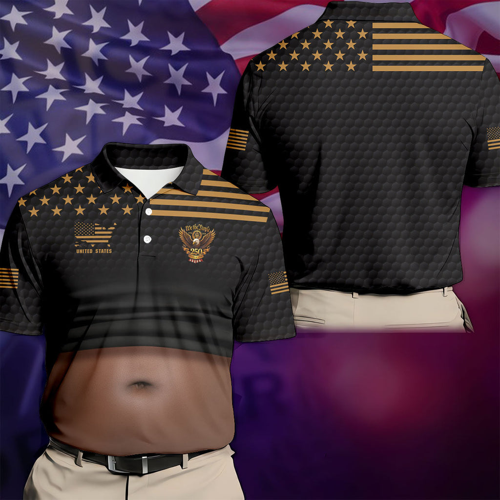 We The People 250 Years Of Free Men's Funny Golf Polo Shirts, 4th Of July Fun Golf Shirts For Men