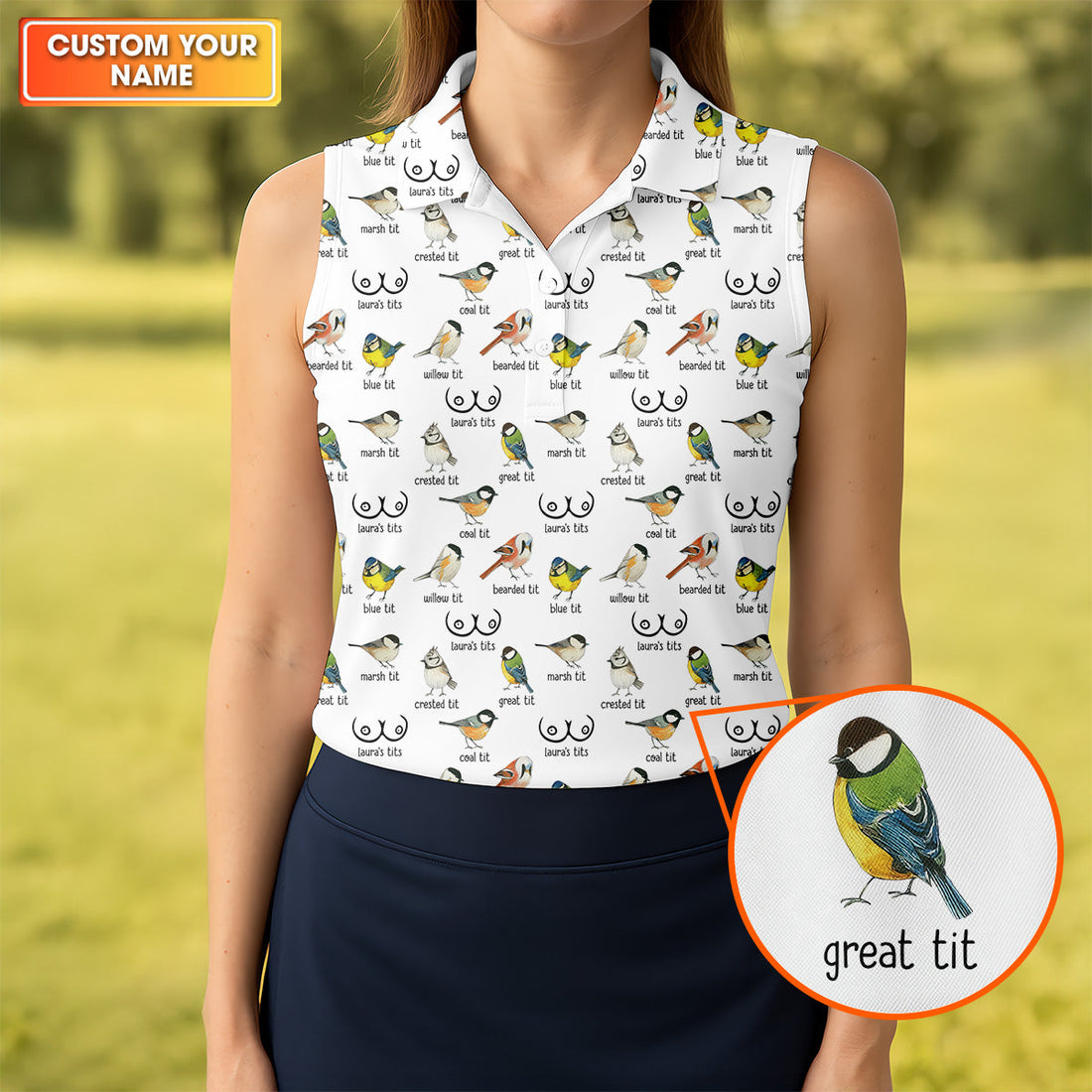 Funny Birds Adult Humor Ladies Golf Tops, Fun Women's Golf Shirts, Ladies Golf Shirt