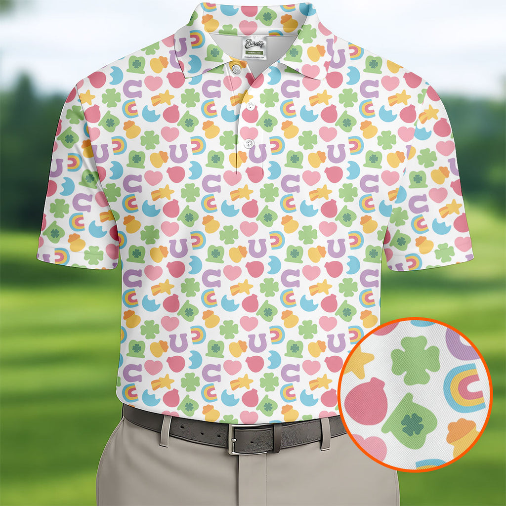 St Patrick's Day Lucky Charms White Golf Shirt, Cute Golf Outfit, Polo Shirts For Men, Golf Shirts For Men