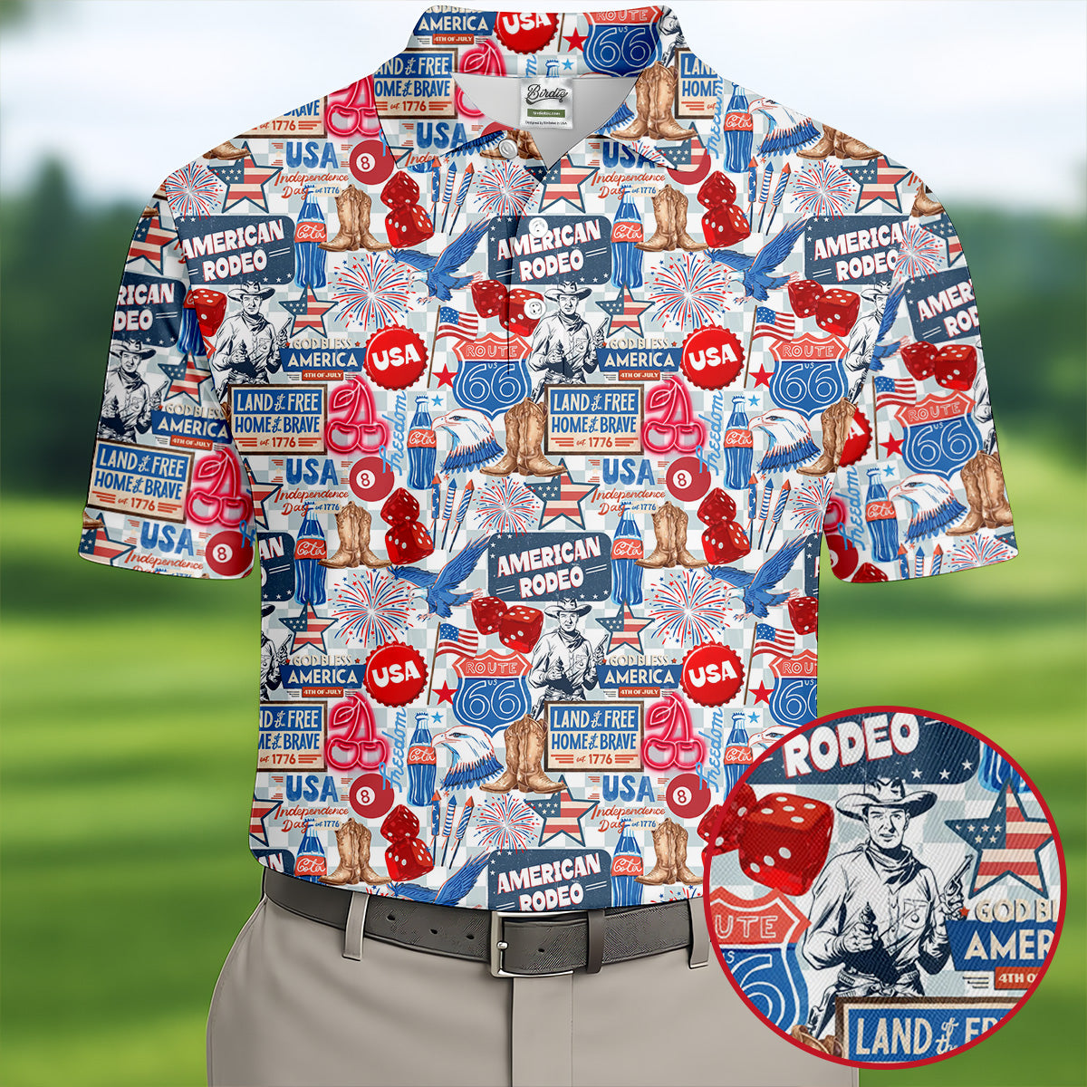 American Rodeo Western Theme Patriotic 4th Of July Golf Shirt, 250th Anniversary Golf Shirts For Men