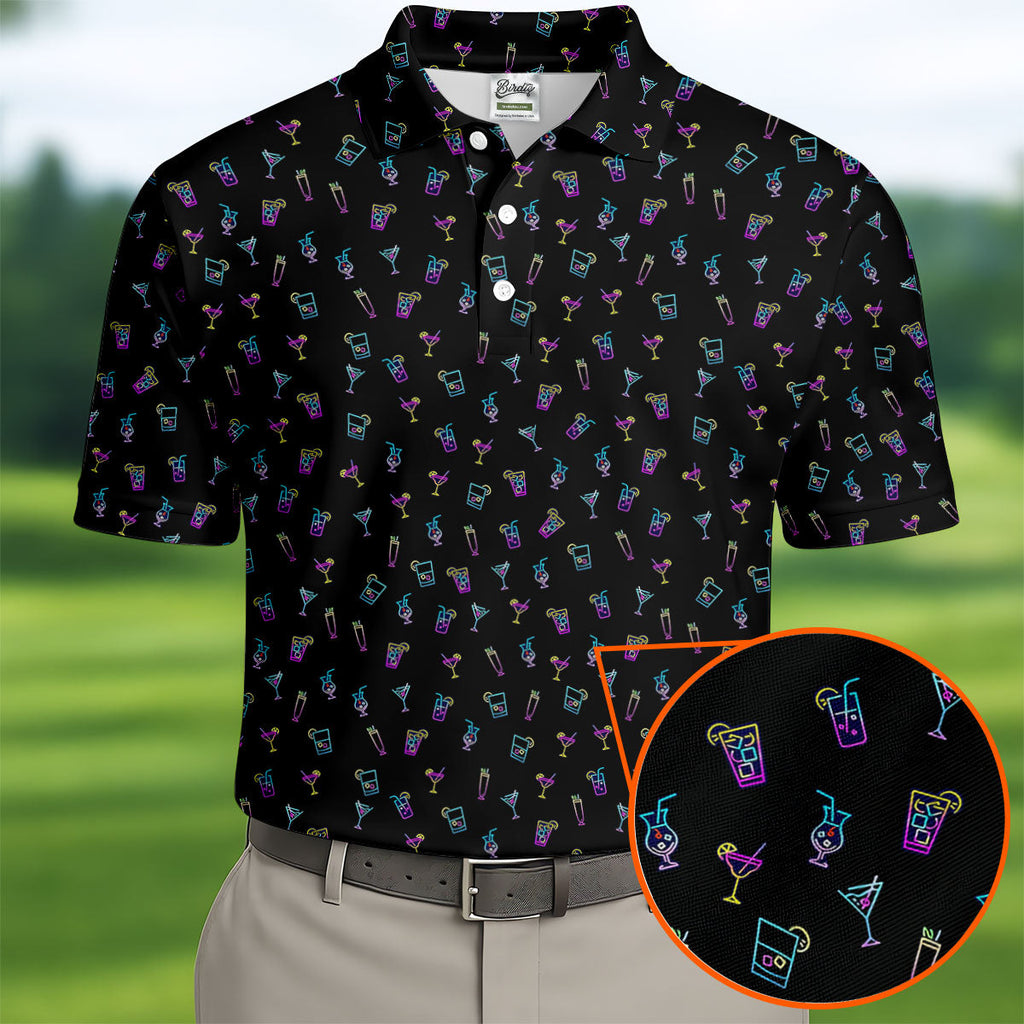 Neon Cocktail Retro Golf Shirt, Golf Tops For Men, Polo ShirtFor Men, Golf Shirts For Men
