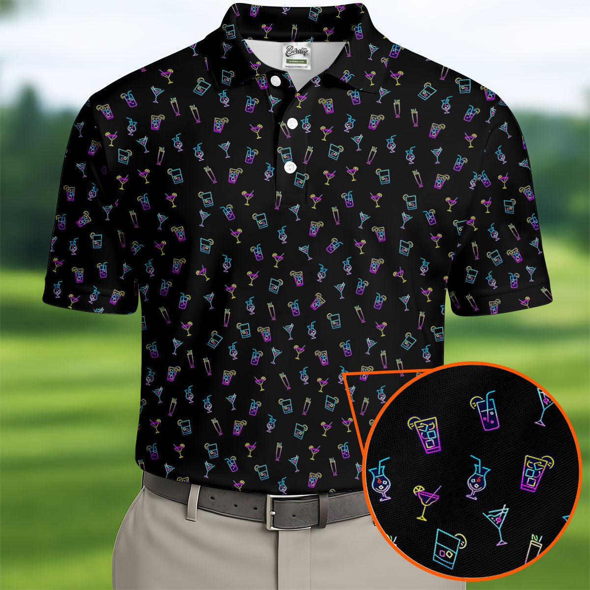 Neon Cocktail Retro Golf Shirt, Golf Tops For Men, Polo ShirtFor Men, Golf Shirts For Men