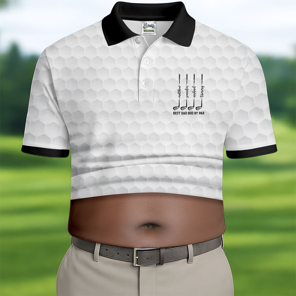 Best Dad Bod By Par White Men's Funny Golf Polo Shirts, Father's Day Golf Shirt, Golf Gift For Dad