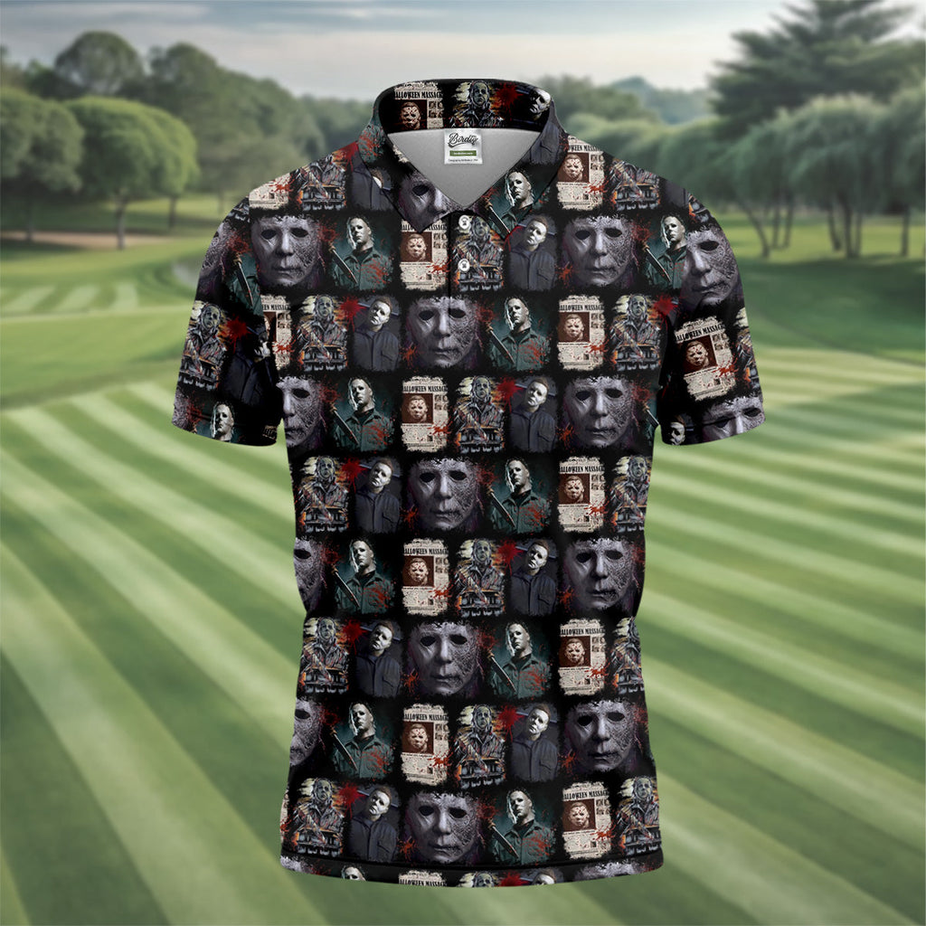 Michael Halloween Fun Men's Golf Polos, Classic Horror Characters Men Polo, Horror Movie Shirt