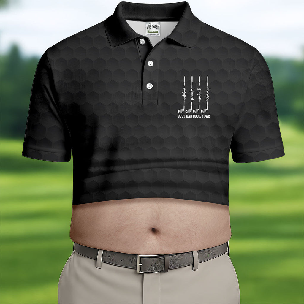 Best Dad Bod By Par Black Men's Funny Golf Polo Shirts, Father's Day Golf Shirt, Golf Gift For Dad