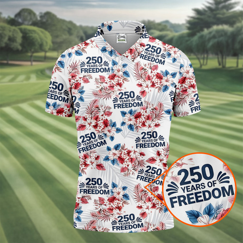 250 Years Of Freedom Tropical Vibe Retro Golf Shirt, Golf Tops For Men, 4th Of July Golf Shirts For Men