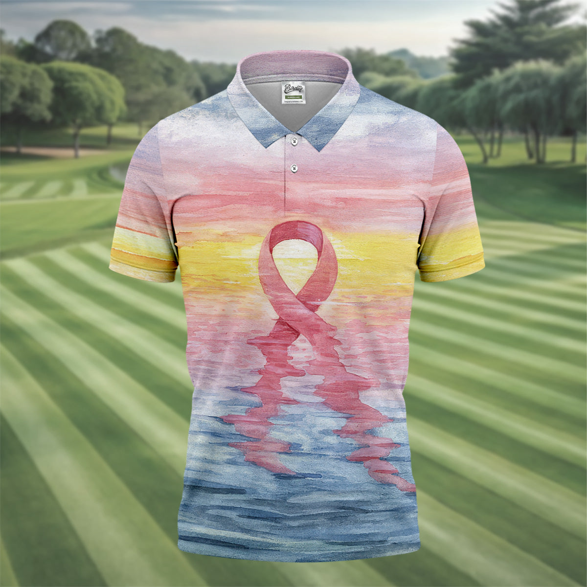 Pink Ribbon Breast Cancer Men's Polo ShirtBreast Cancer Awareness Shirt, Men Golf Shirt, Golf Gift For Him