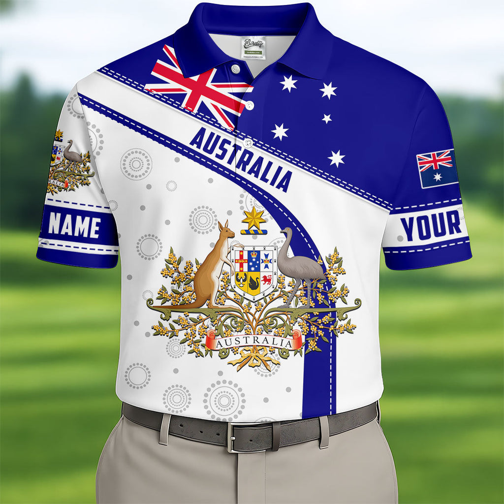 Australian Coat Of Arms Golf Tops For Men, Australia Flag Print Polo Shirts For Men