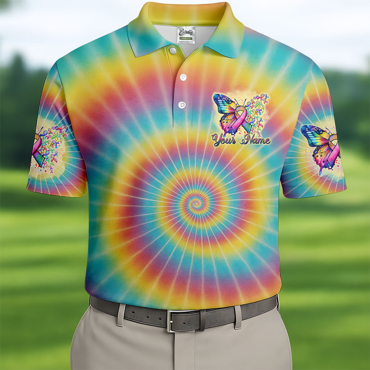 Fight Cancer In All Colors Tie Dye Print Golf Tops For Men, Cancer Awareness Shirt, Golf Shirts For Men